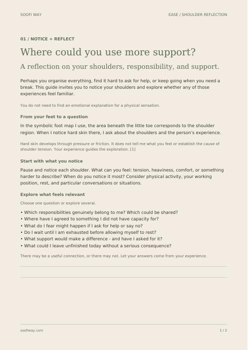 First page of the EASE shoulder reflection guide